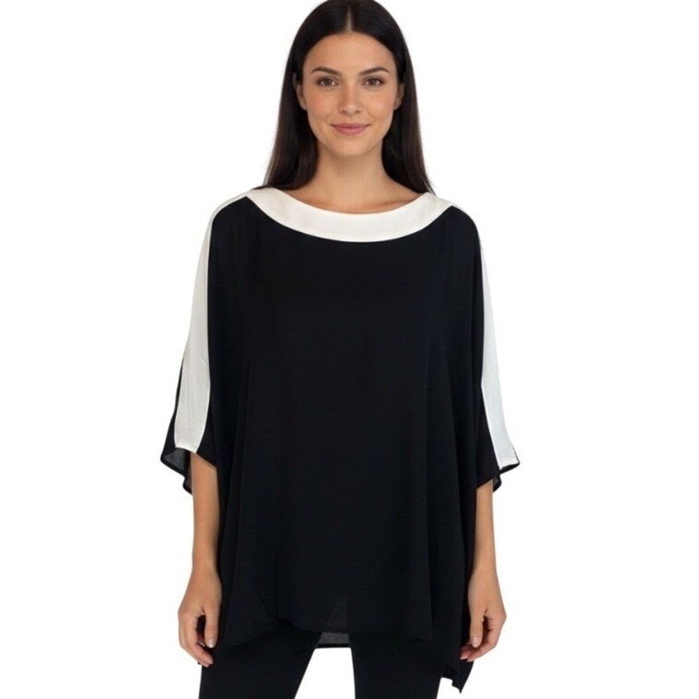 Pari Passu Blouse Womens 18 Black White Georgette Marni Top Zip Back Colorblock